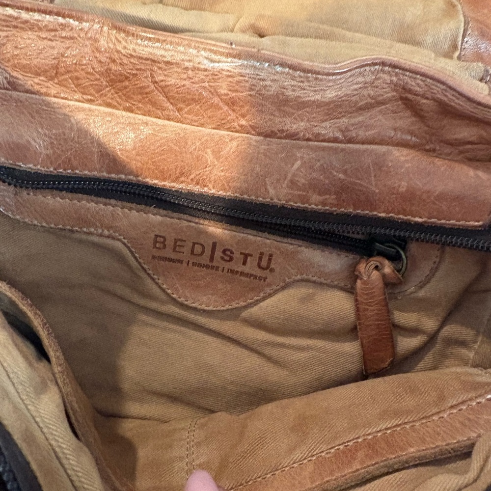 Bed Stu Leather Crossbody Satchel in Cognac Brown - Distressed Casual Style - Picture 2 of 8